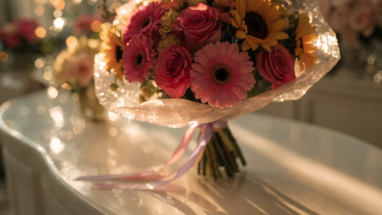 Ho Chi Minh birthday flowers — a bouquet of roses, gerberas and sunflowers